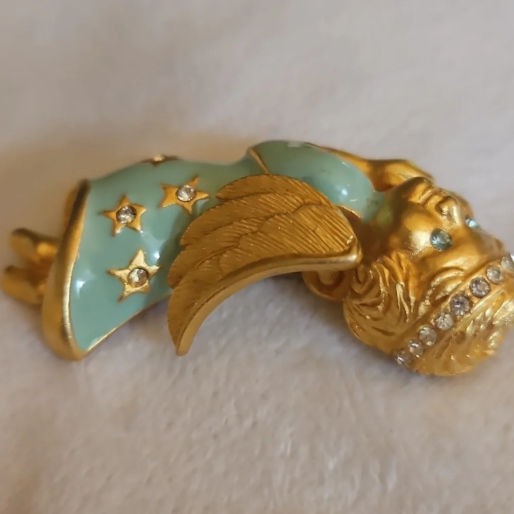 Vintage Goldtone and Mint Cherub Star Angel Brooch